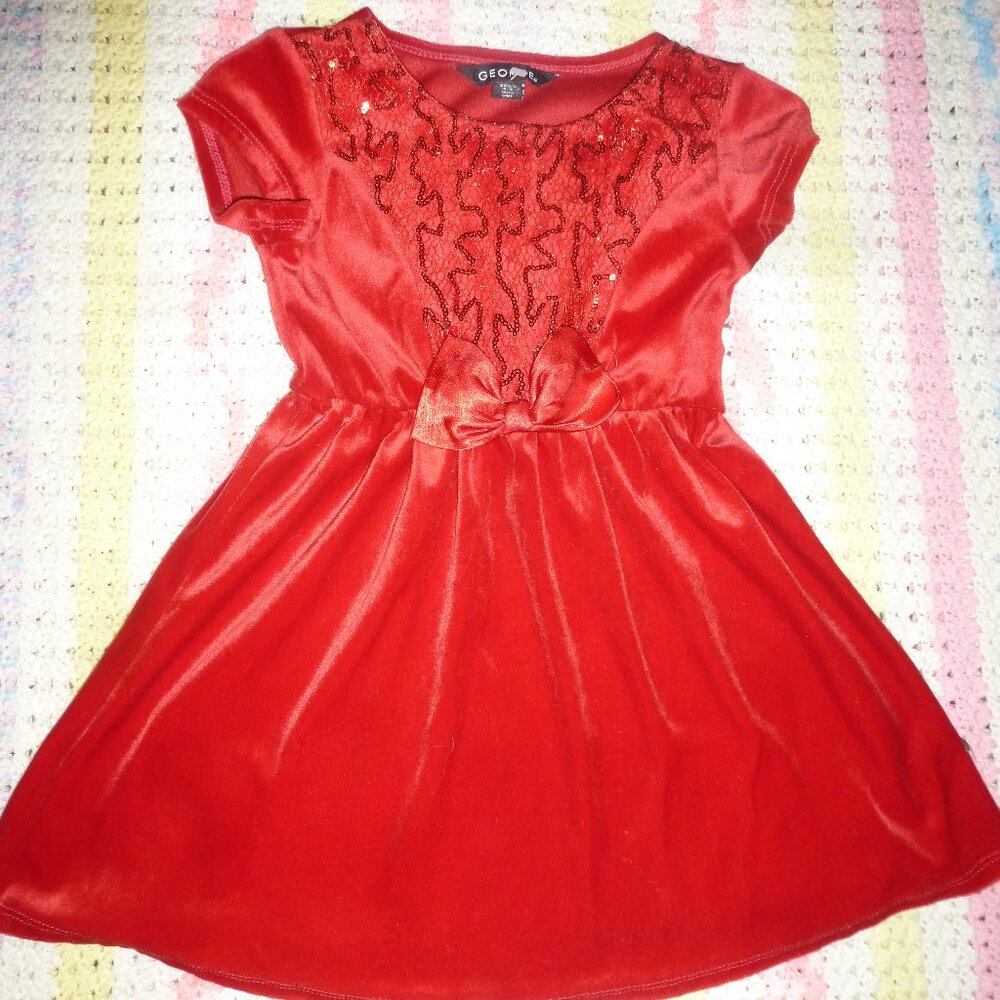 George Girls Red Short Sleeve Velour Dress that your girl would love to wear XS